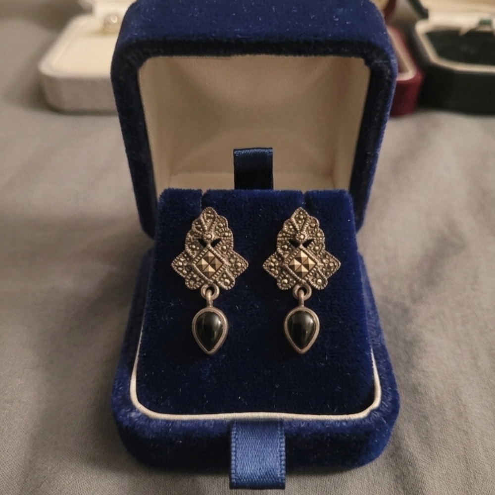 Elegant Onyx Black Sterling Silver Earrings